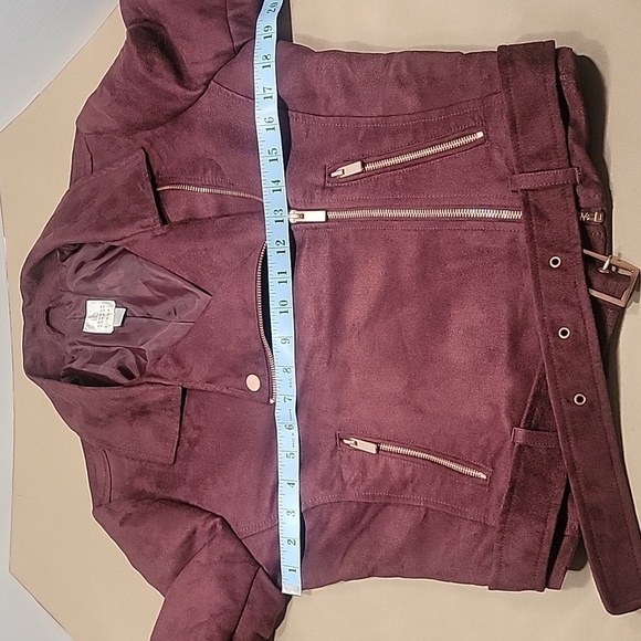 LC Lauren Conrad Runway Collection, Size 6 Burgundy Moto Jacket, Faux Suede - Picture 5 of 14